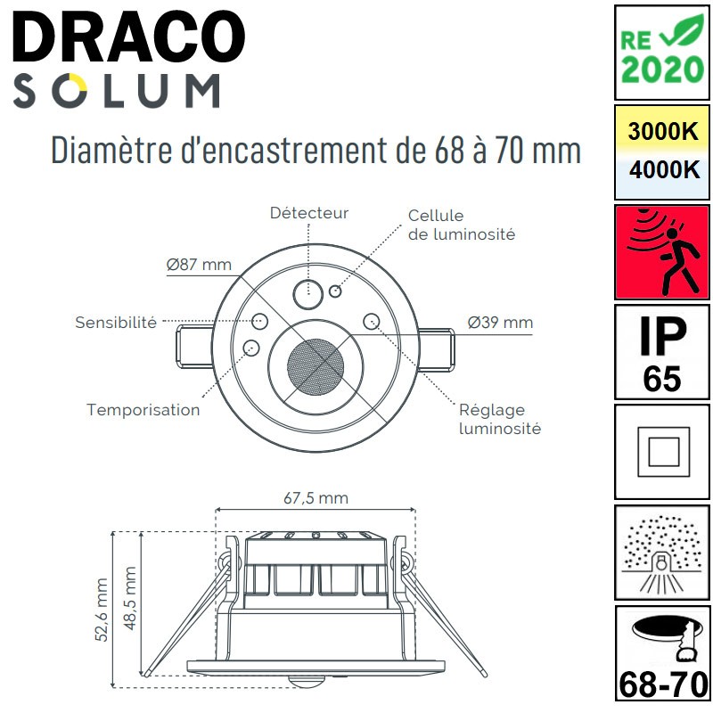Dimensions spot SOLUM DRACO