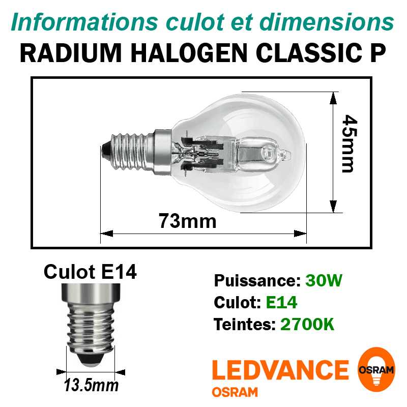 Ampoule Eco-halogene Flamme Lisse 30W E14 230V RADIUM - RADIUM 180453