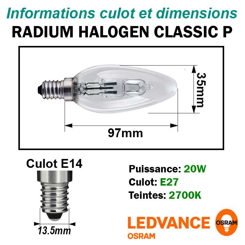 Ampoule Eco-halogene Flamme Lisse 20W E14 230V RADIUM