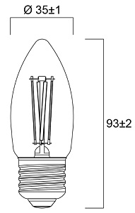 Dimensions flamme E27 - SYLVANIA 0029483