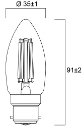 Dimensions flamme b22 - SYLVANIA 0029370