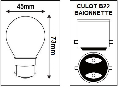 Dimensions lampe sphérique B22 baïonnette Girard Sudron 5W