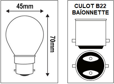 Ampoule sphérique B22 230V LED 0,5W BLANC FROID