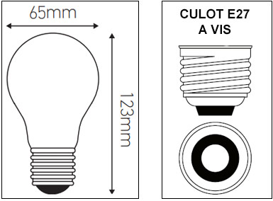 DImensions ampoule standard A65 E27