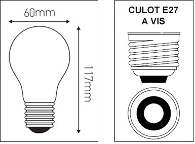 Dimensions ampoule standard A60 16W E27 230V
