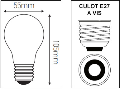 DImensions ampoule standard A55 E27