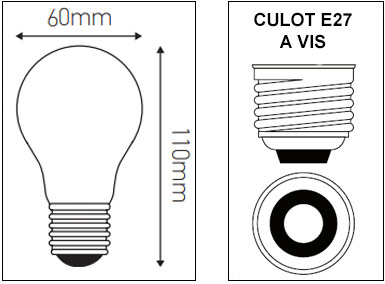 DImensions ampoule standard A60 E27