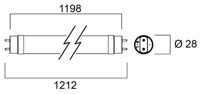 Dimension tube led sylvania 0029285 0029286