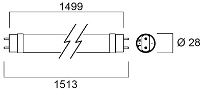 Dimensions tube led sylvania 0029289 0029290