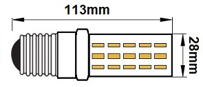 Dimension ampoule tubulaire LED E27 10W Bailey