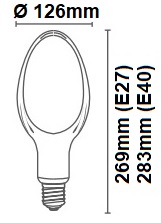 Dimensions lampe LED ovoïde 70W E27 230V