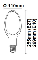 Dimensions lampe LED ovoïde 50W E27 230V