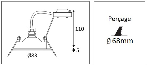 Dimensions spot encastré INDIGO IPHO