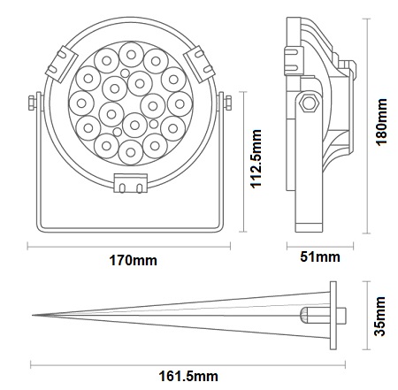 dimensions downlight RGB IP54 6W
