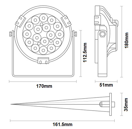 dimensions projecteur RGB IP65 15W