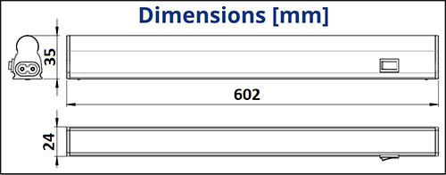 Dimensions réglette LED 8W - TUNGSRAM