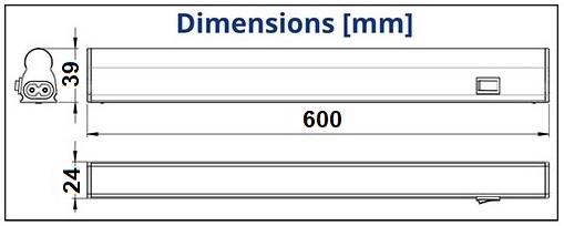 Dimensions réglette LED 8W - DURALAMP Filino T5