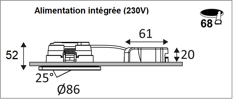 Dimensions spot INDIGO BORA RDX-230 EVO