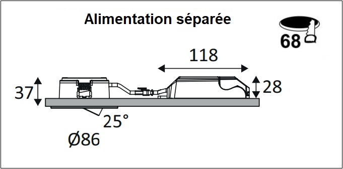 Dimensions spot INDIGO BORA RDX EVO