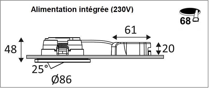 Dimensions spot INDIGO BORA RDX-230