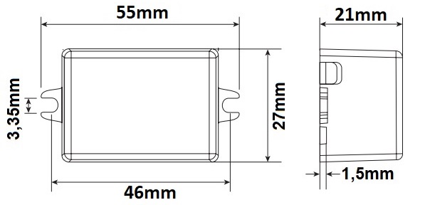 Dimensions alimentation LED LCI DCC 7 350mA 700mA