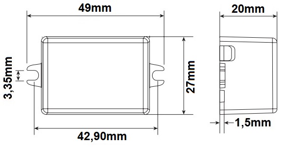 Dimensions alimentation LED DCC 7 LCI 500mA F