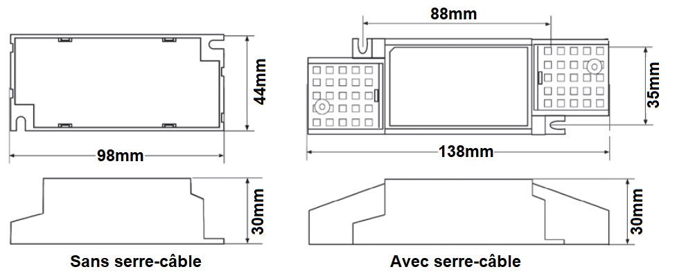Dimensions alimentation LED LCI DC21W DC30W DC42W