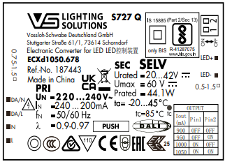 Convertisseur LED VOSSLOH SHWABE 187443