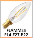 Ampoules flammes LED, culots E14 E27 ou B22