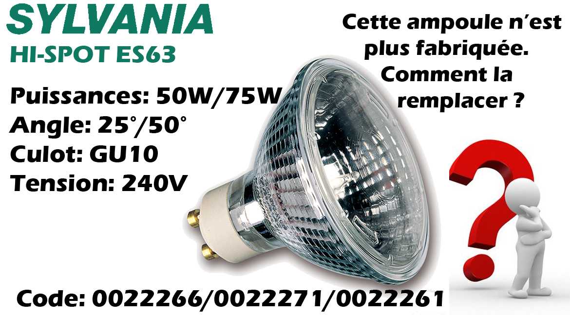 REMPLACEMENT DES AMPOULE SYLVANIA HI-SPOT ES63 50W-75W GU10